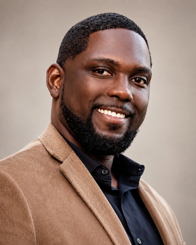 Montrey Jones in a tan jacket and black shirt